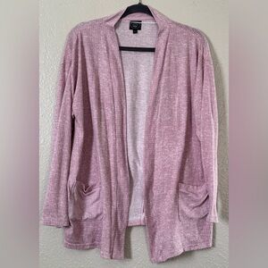 Laura Ashley W Sz. L Pink Open Cardigan Sweater LS pockets Cottagecore Prairie